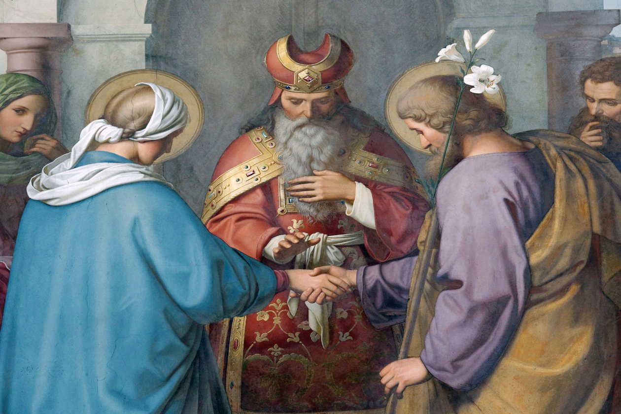 Kejserliga katedralen i Speyer. Målningar av Schraudolph. Josef och Maria. Bröllop, Speyer, Tyskland av Unbekannt