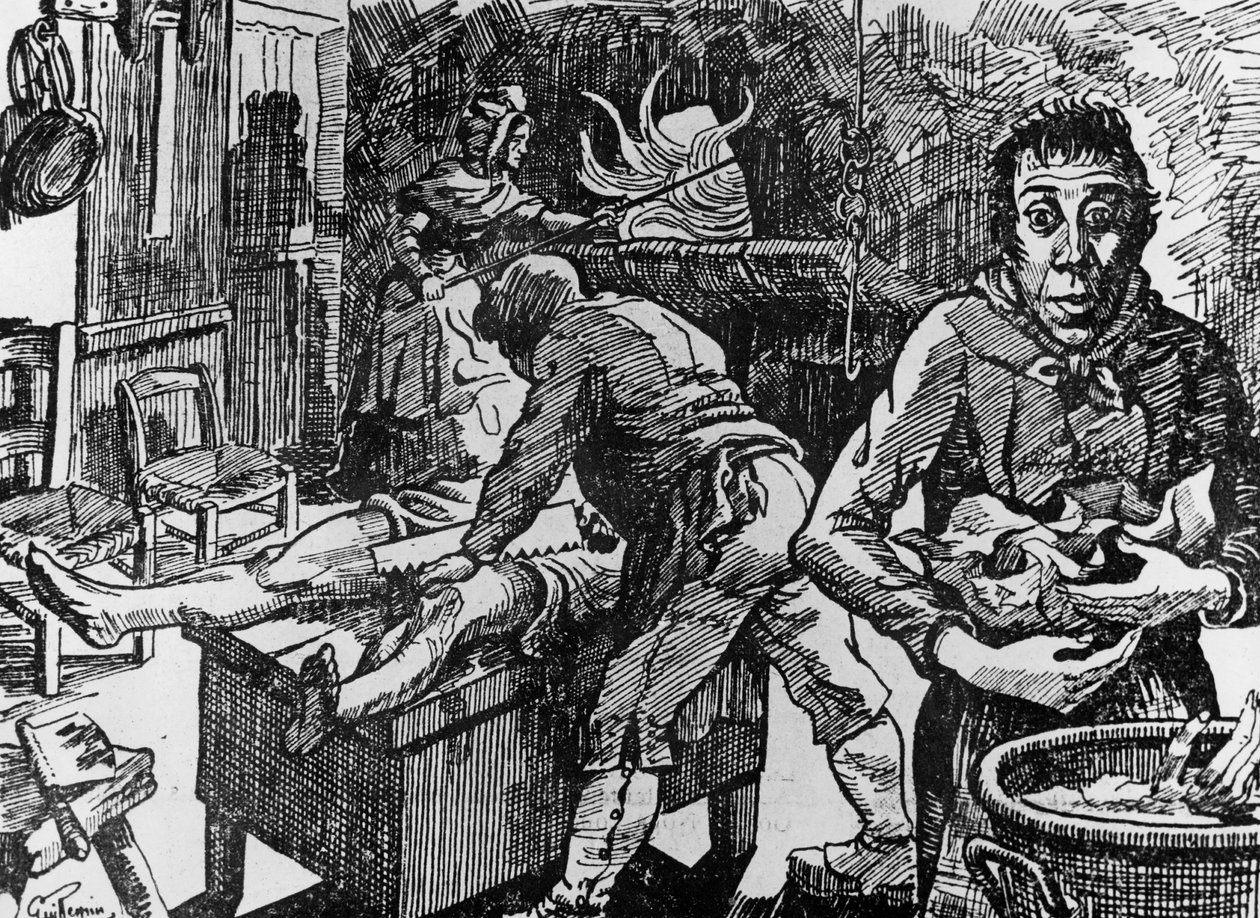 I Ardeche (Frankrike) kallades värdshuset Peyrebeille det röda värdshuset, känt för de brott som begicks från 1807 till 1833, här, efter att ha styckat sina offer, satte paret Martins och deras tjänare Jean Rochette dem i ugnen, graverade av Unbekannt