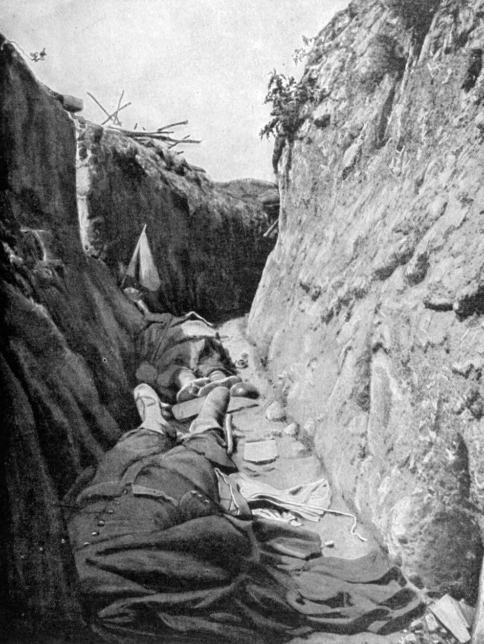 I en av skyttegravarna i Quennevières, Slaget vid Champagne, 1915 av Unbekannt