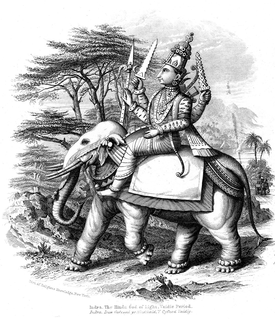 Indra, rektor för de vediska gudarna i Indien monterade på sin elefant, c1880 av Unbekannt