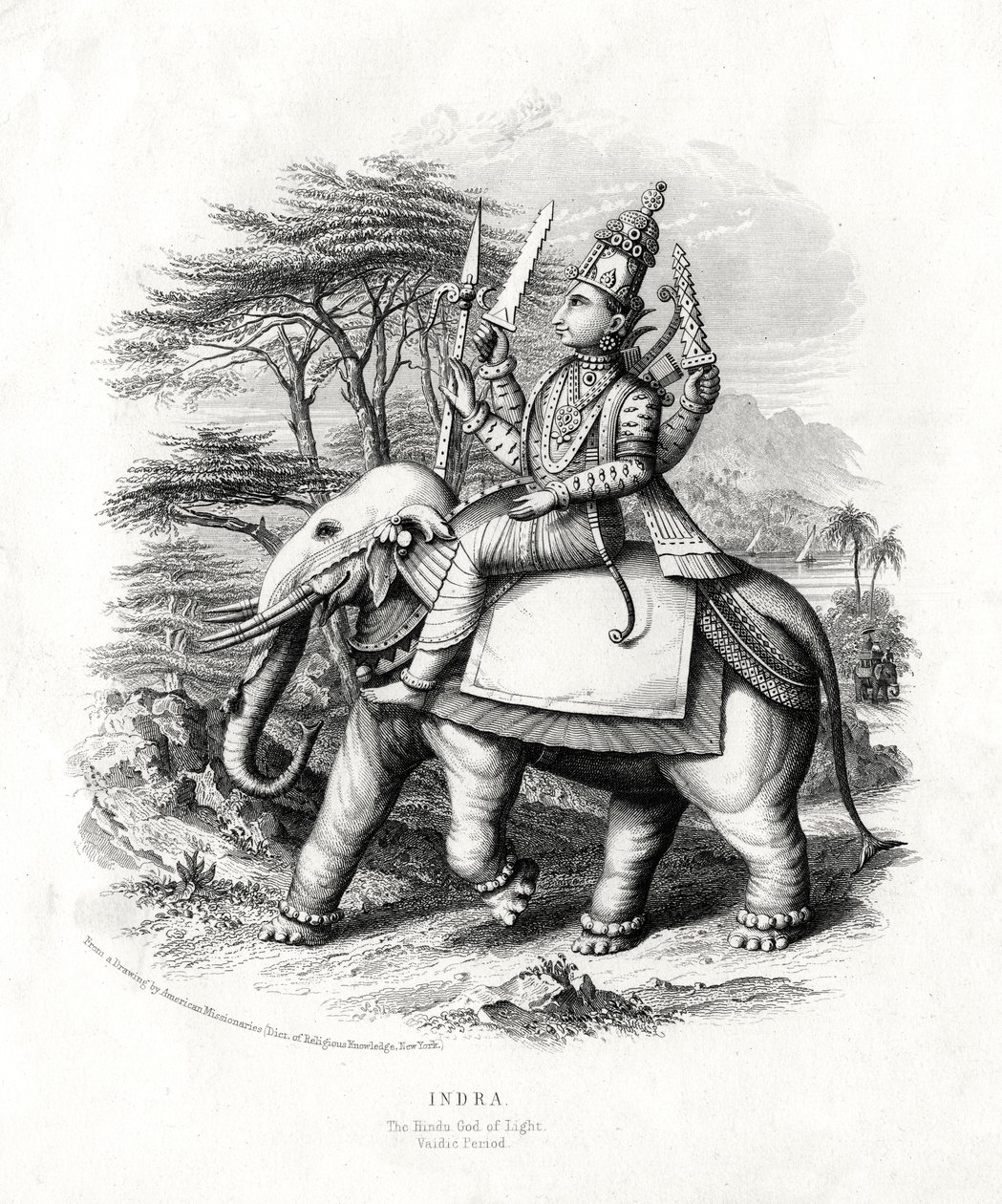 Indra, den hinduiska ljusets gud, 1800-talet av Unbekannt