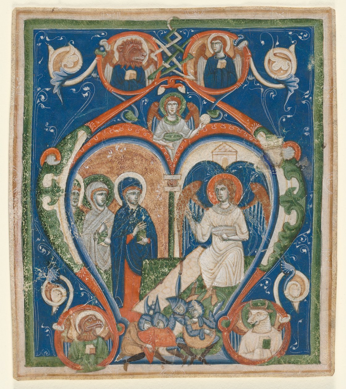 Initial A [ngelus Domini descendit] från en antifonarie: The Three Marys at the Tomb, c1280-1300. av Unbekannt