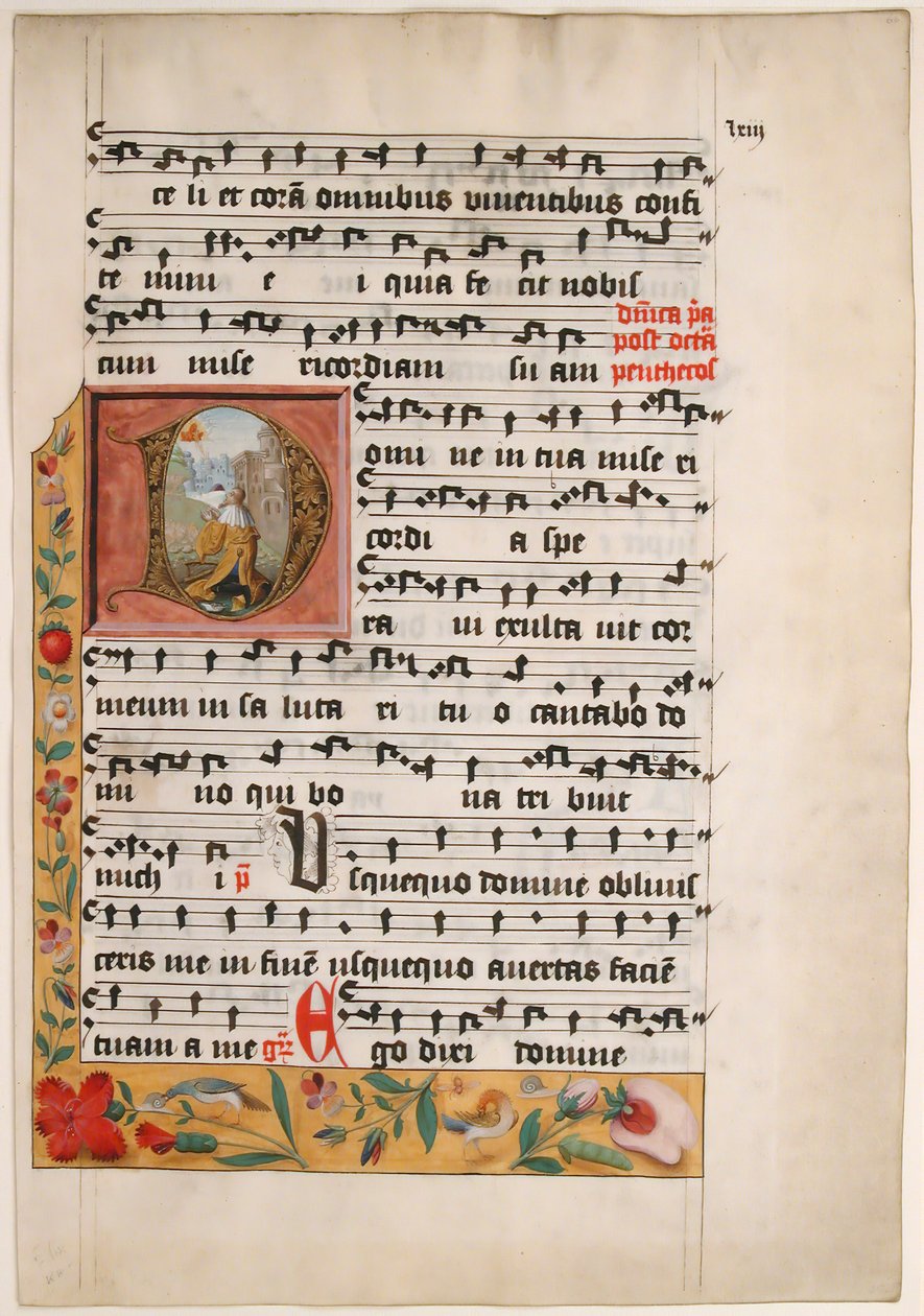 Initial D med kung David, från en cisterciensergradual, ca. 1524. av Unbekannt