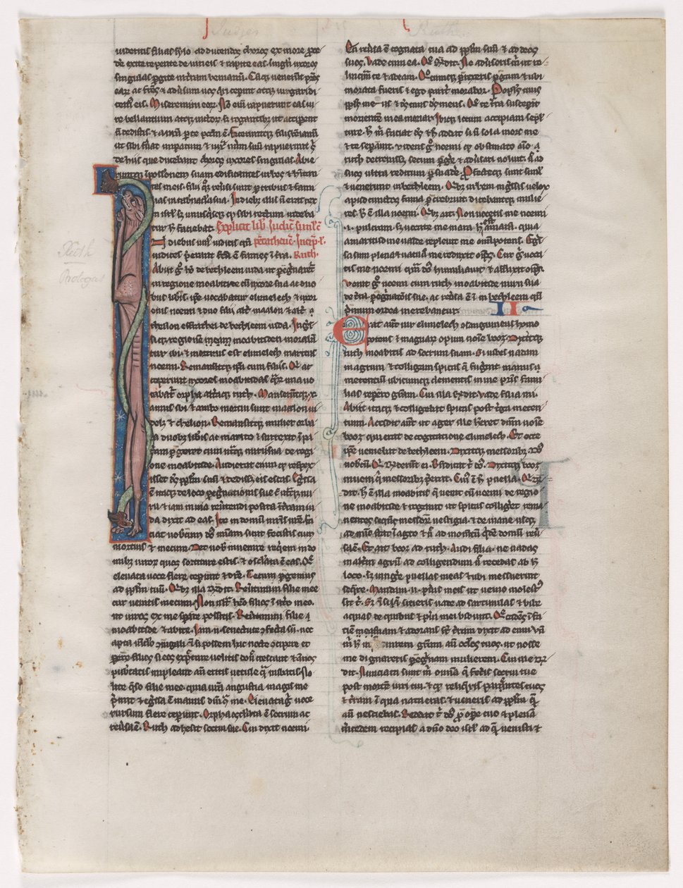 Initial I: Entwined Beast and Serpent: Leaf from a Bible 2 av 2 utskurna löv, ca. 1225-1250. av Unbekannt