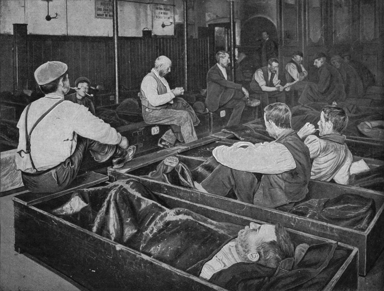 Inuti Medland Hall hemlösa skydd, Ratcliff, London, c1900 1901 av Unbekannt