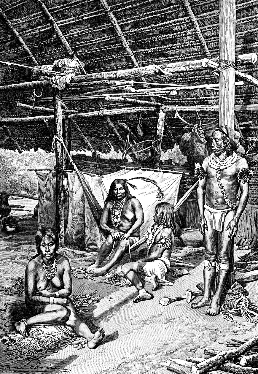 Inuti en Ticuna-hydda, Sydamerika, 1895 av Unbekannt