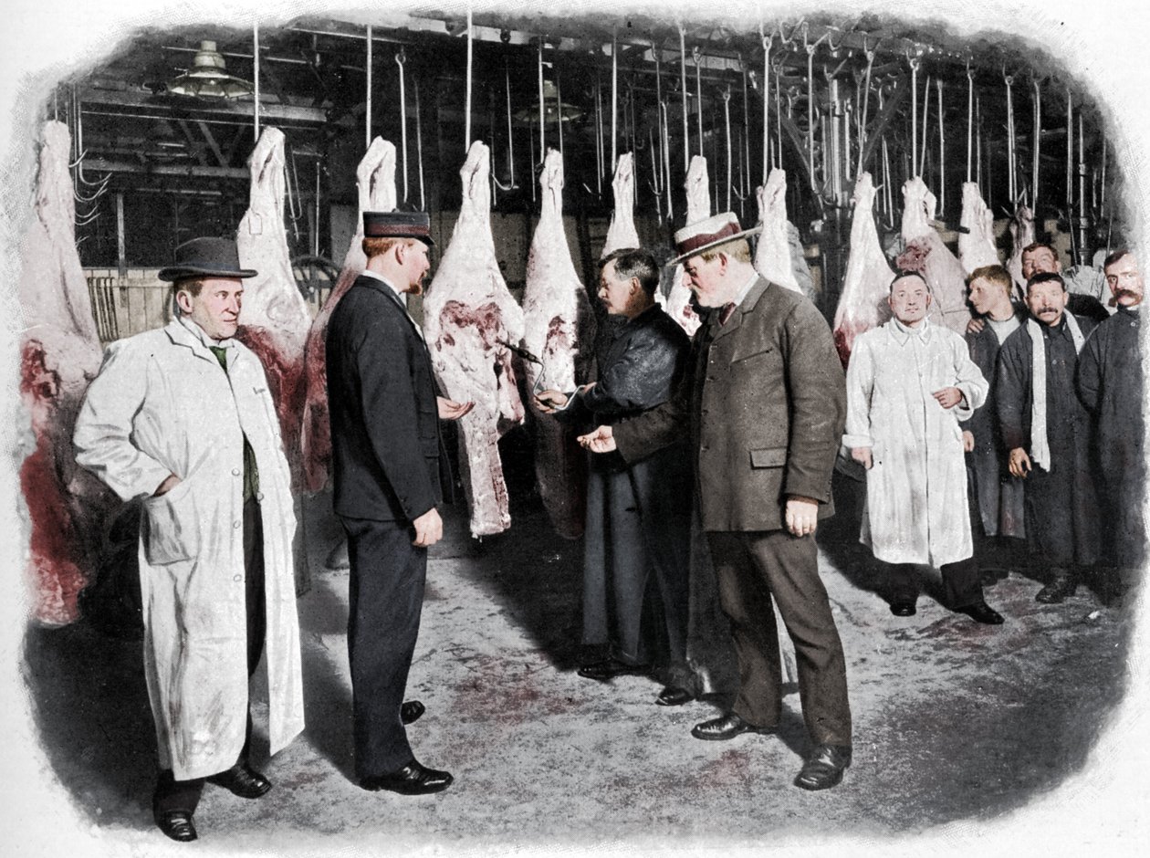 Inspekterar kött på Smithfield Market, City of London, c1903 1903 av Unbekannt