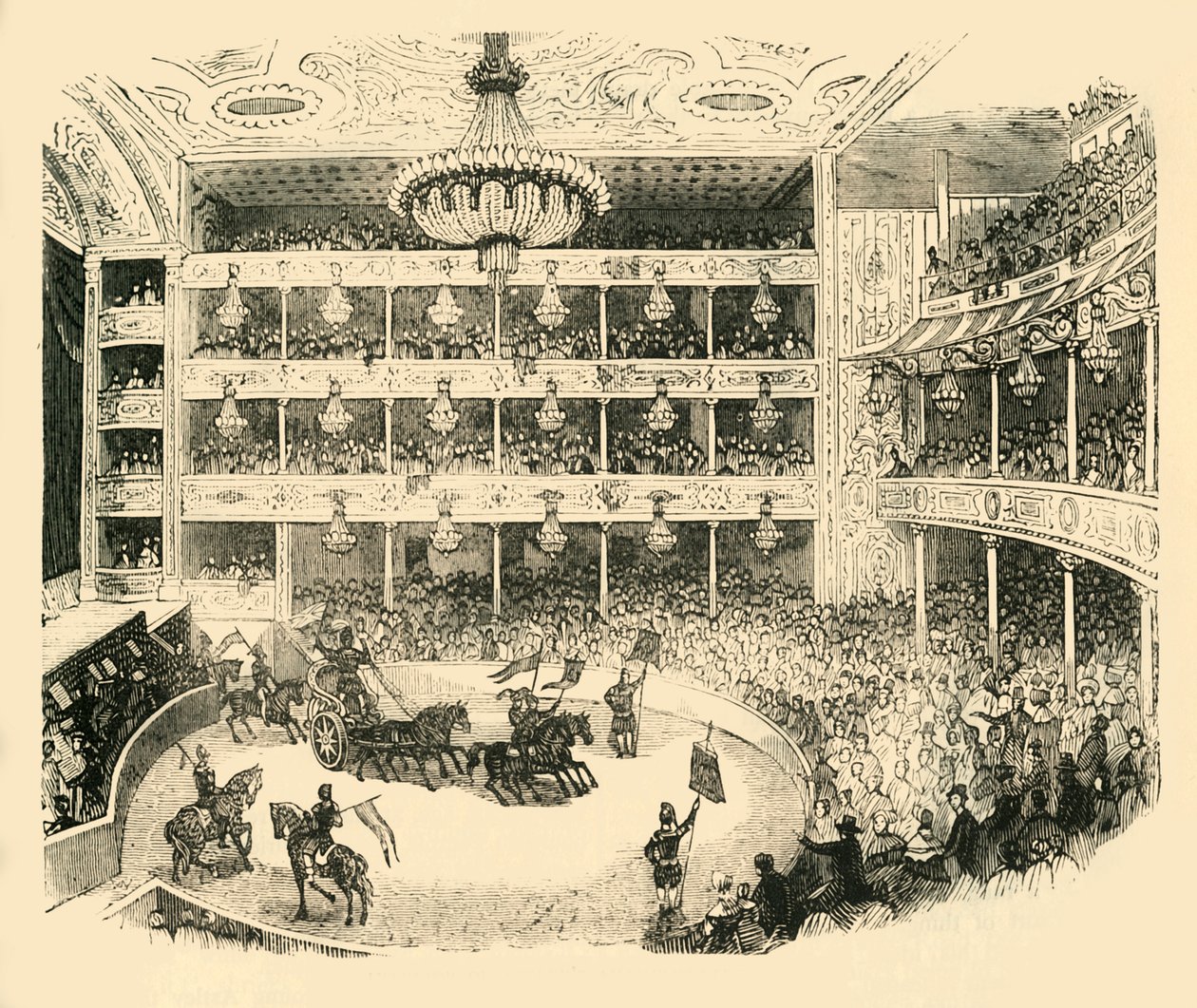 Interiör av Astleys Amphitheater 1843, c1878. av Unbekannt