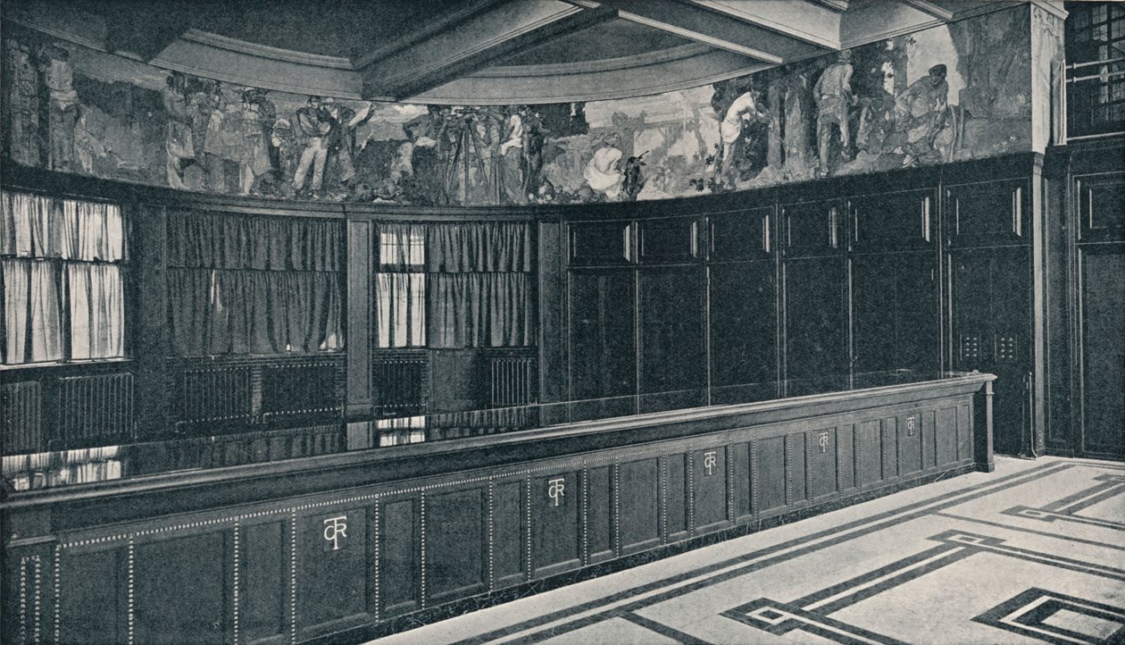 Interiör av Grand Trunk Railways nya London-kontor med temperafris av Frank Brangwyn, c1909 av Unbekannt