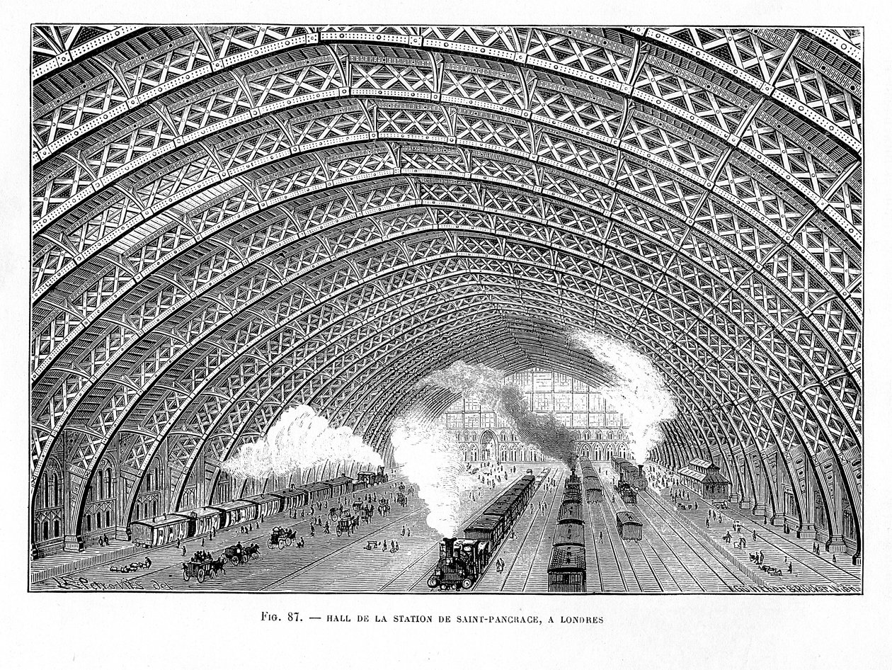 Interiör av St Pancras järnvägsstation, London, 1865 av Unbekannt