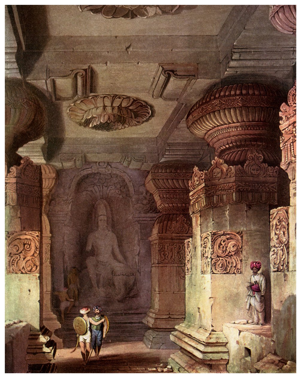 Interiör av ett grotttempel, Ellora, Maharashtra, Indien, 1800-talet 1956 av Unbekannt