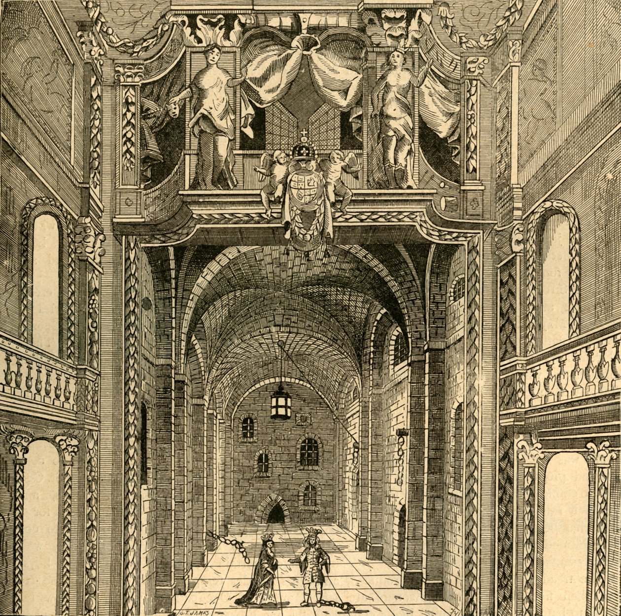 Interiör av Dukes Theatre, c1673, 1897. av Unbekannt