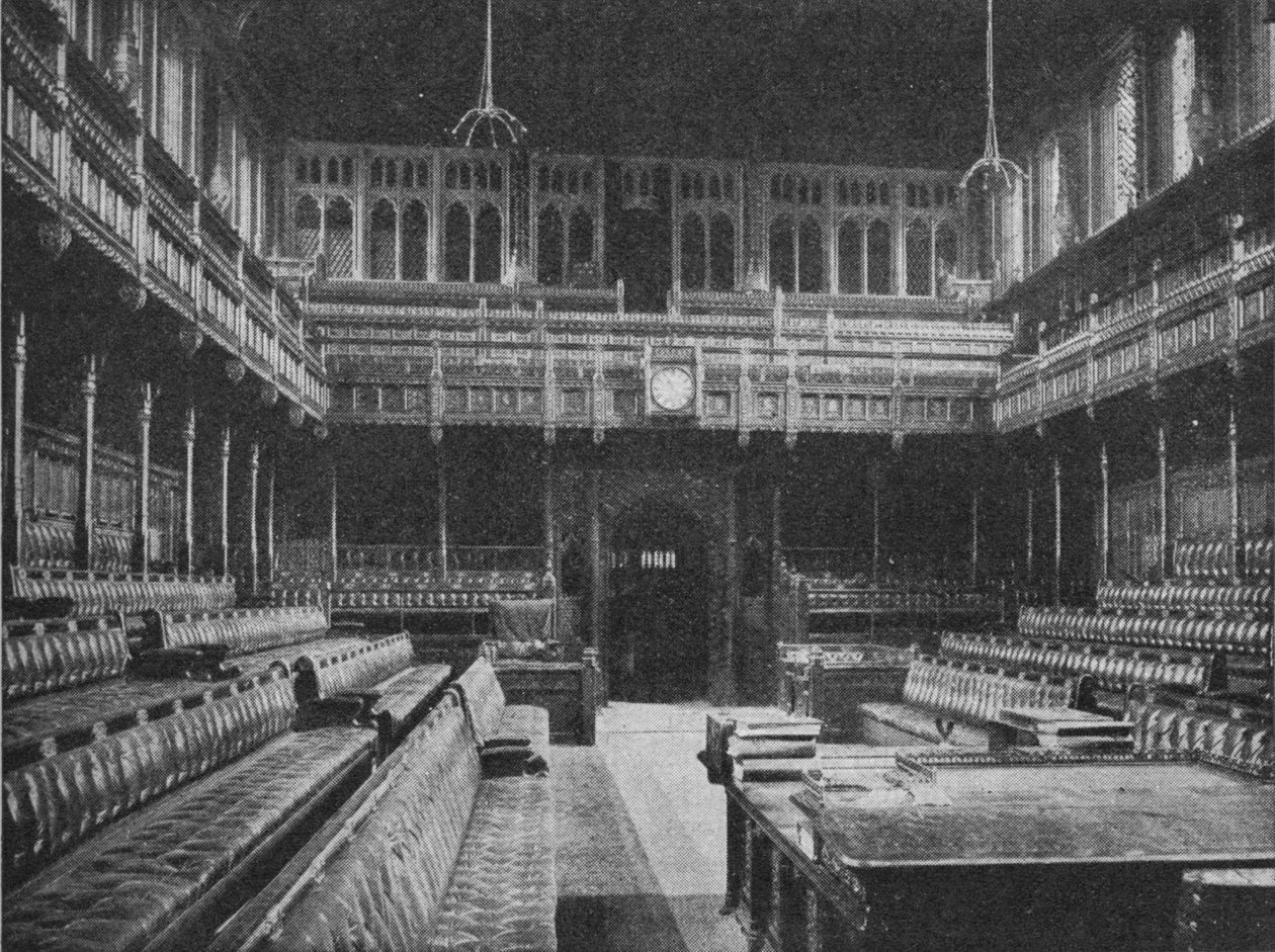Interiör av House of Commons, Westminster, med utsikt mot Strangers Gallery, 1909 av Unbekannt