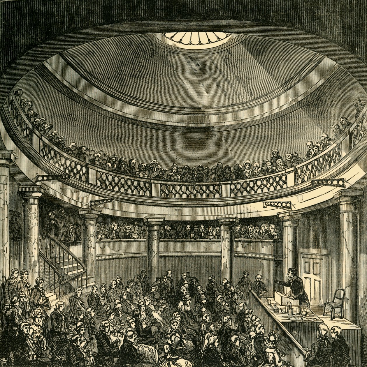 Interiör av Rotundan, Blackfriars Road, 1820, c1878. av Unbekannt