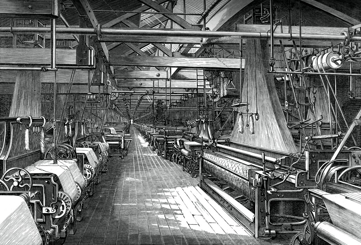 Interiören i vävskjulet, St Leonards fabrik, Dunfermline, c1880 av Unbekannt