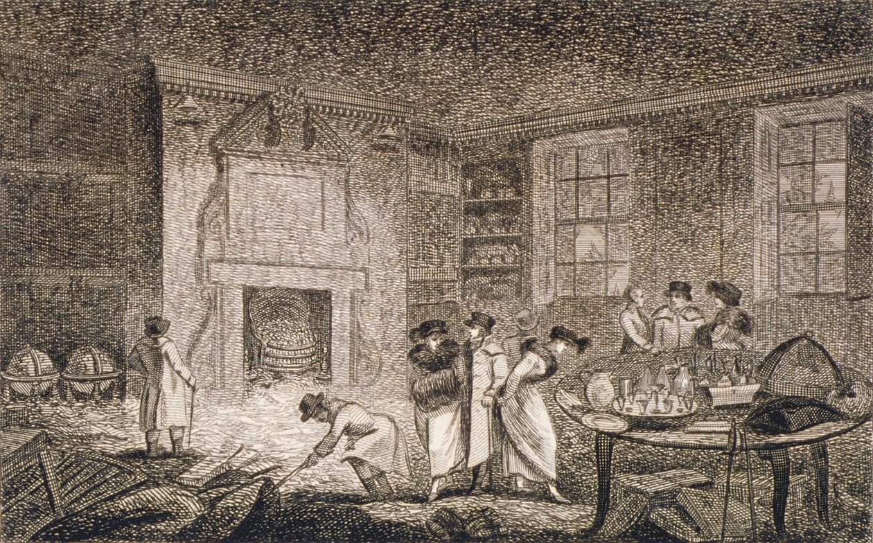 Interiörvy av Nathaniel Bentleys lokaler, Leadenhall Street, City of London, 1804 av Unbekannt