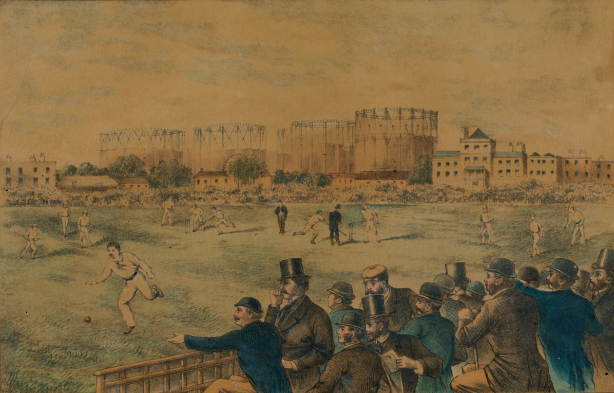 Internationell cricketmatch på Kennington Oval, sent 1800-tal. av Unbekannt
