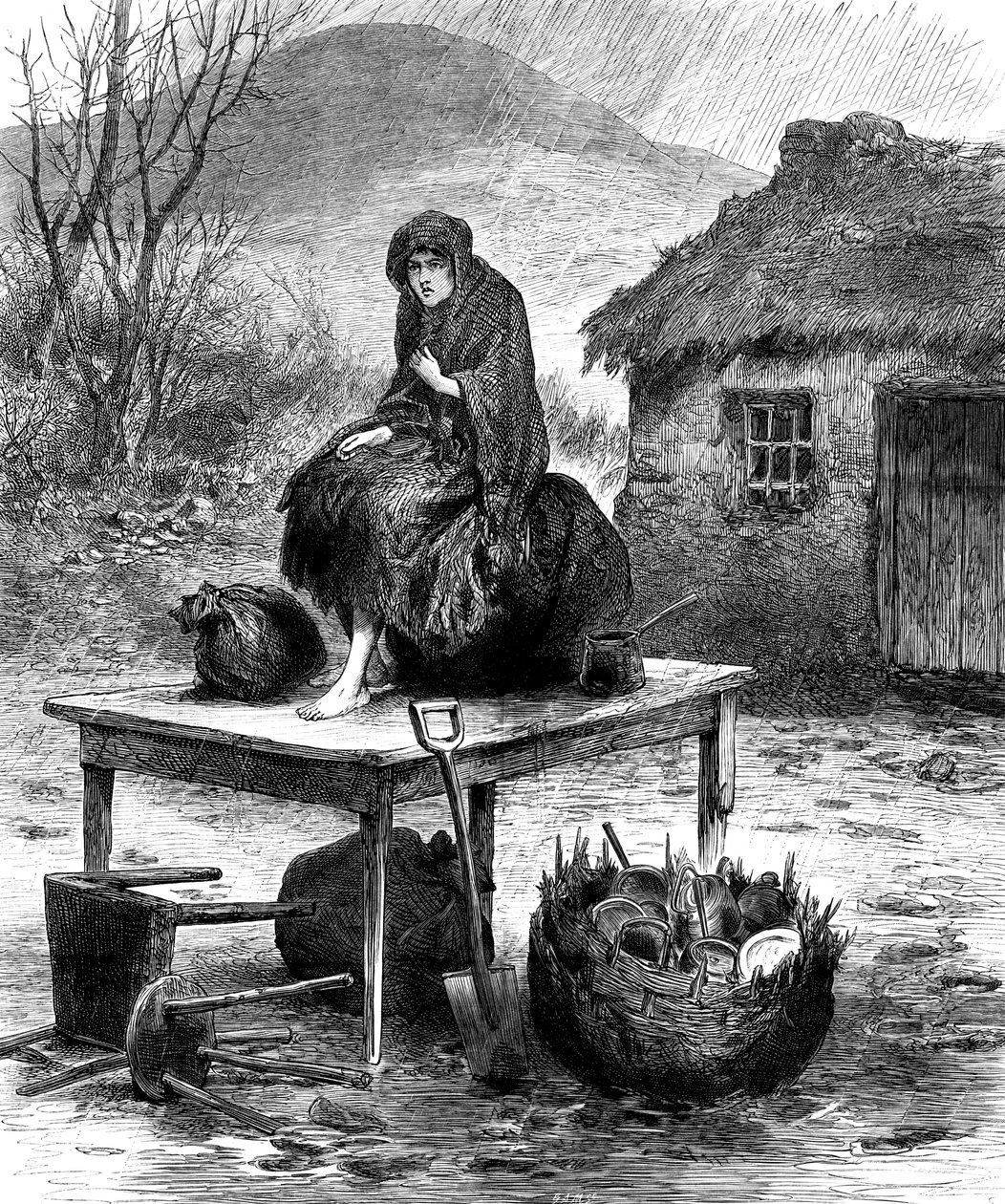 Irländsk bondflicka som vaktar familjens sista ägodelar, 1886 av Unbekannt