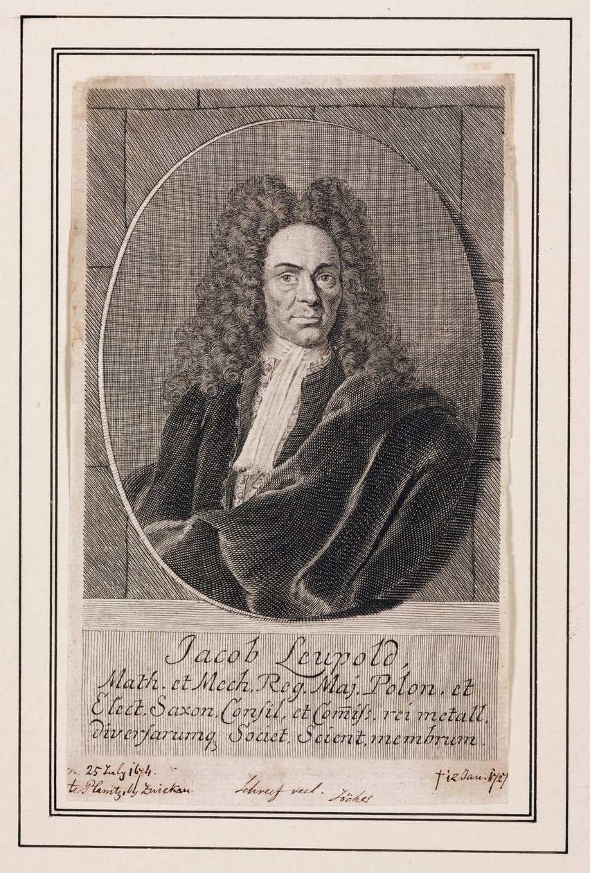 Jacob Leupold, tysk fysiker och maskiningenjör, ca 1700 av Unbekannt
