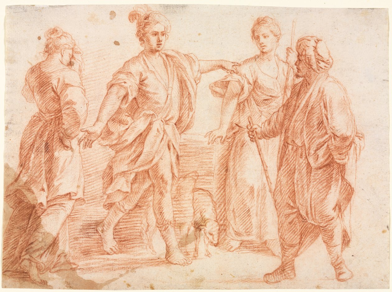 Jakob och Laban med Rakel och Lea recto, 1600-talet. av Unbekannt