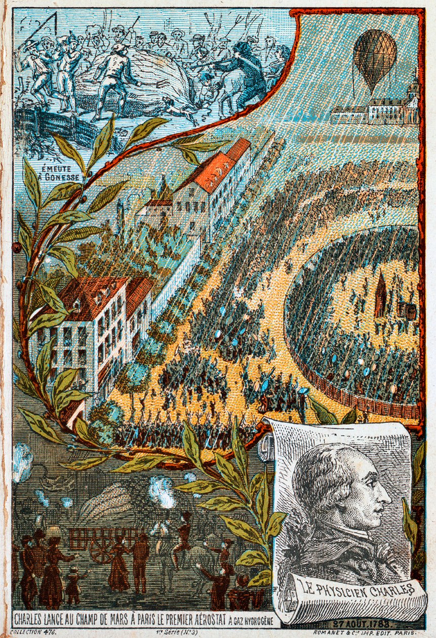 Jacques Charles lanserar sin första aerostat från Champ de Mars, Paris, 1783-1890-talet. av Unbekannt