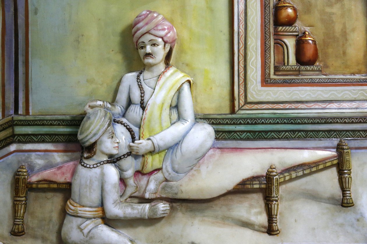 Jalaram Pratna hinduiska tempel, Leicester. Arthawork deponerar Jalarambapas liv. Storbritannien av Unbekannt