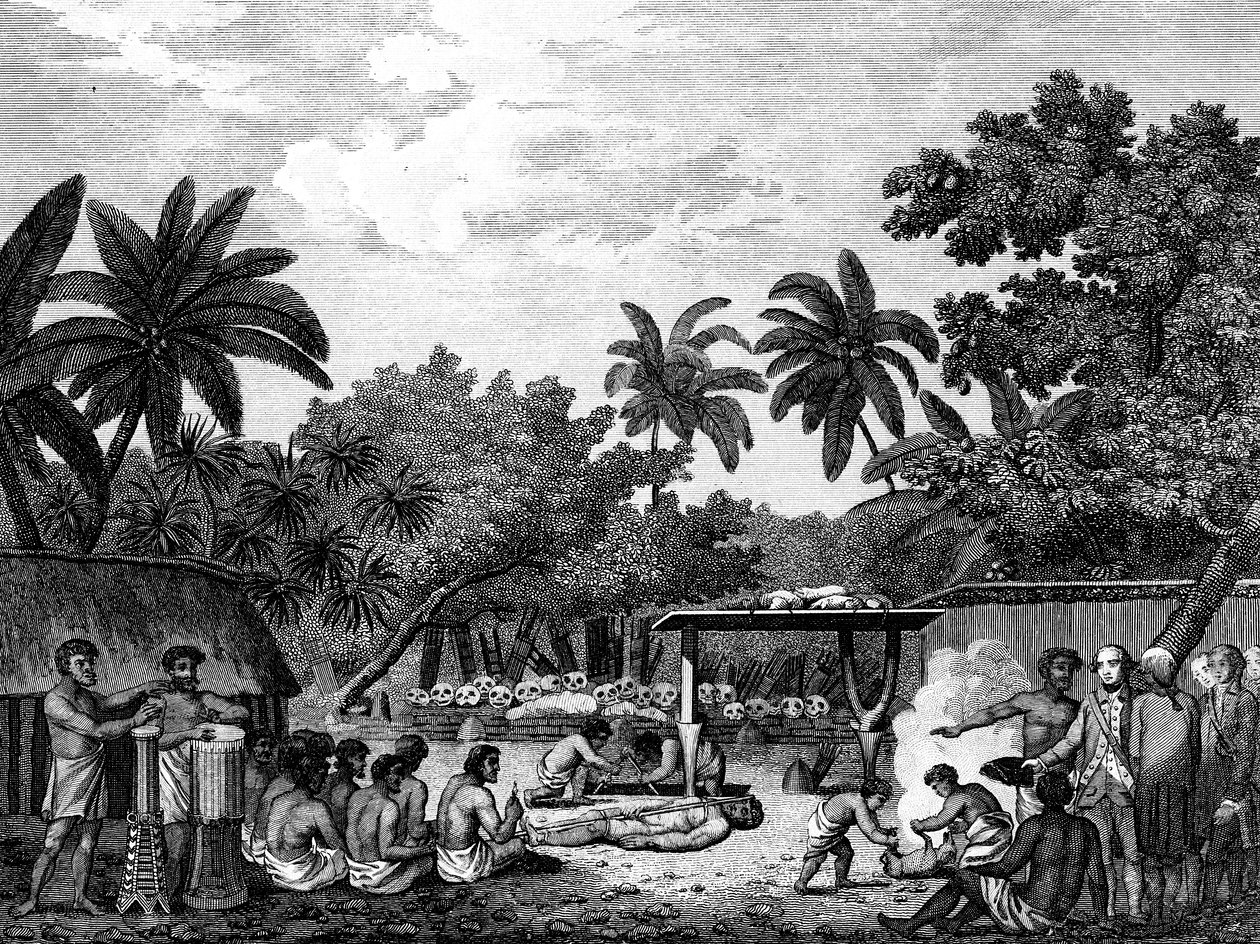 James Cook, engelsk navigatör, bevittnade människooffer i Taihiti Otaheite c1773 1815 av Unbekannt