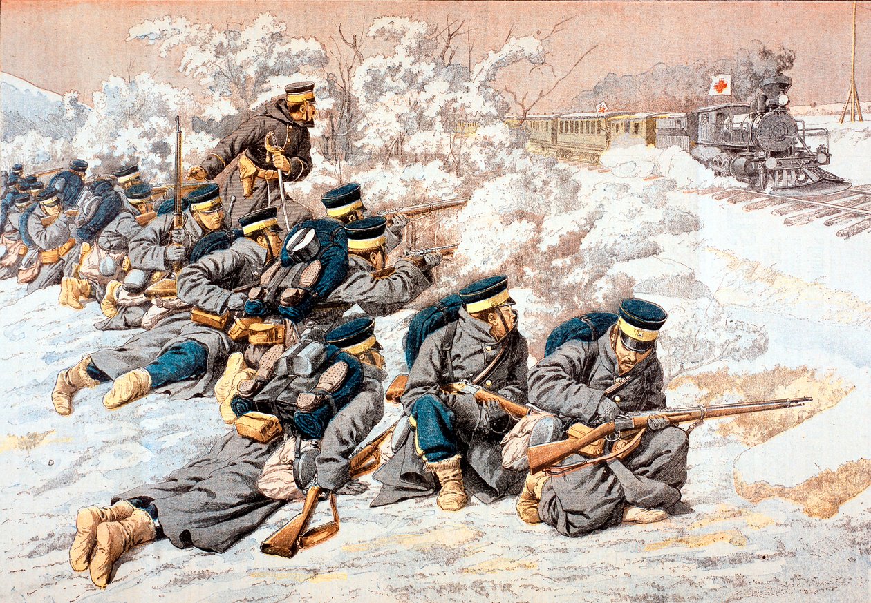 Japansk skjutning på ryska Röda korset, rysk-japanska kriget, 1904 av Unbekannt