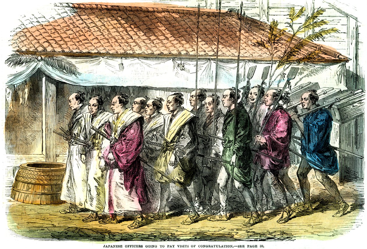 Japanska officerare kommer att göra gratulationsbesök, Japan, 1865 av Unbekannt