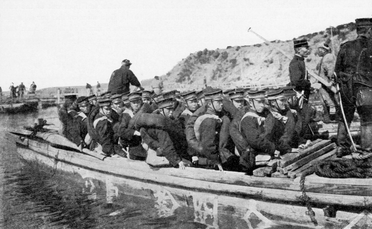 Japanska trupper landar vid Chinnampo, rysk-japanska kriget, 1904 av Unbekannt