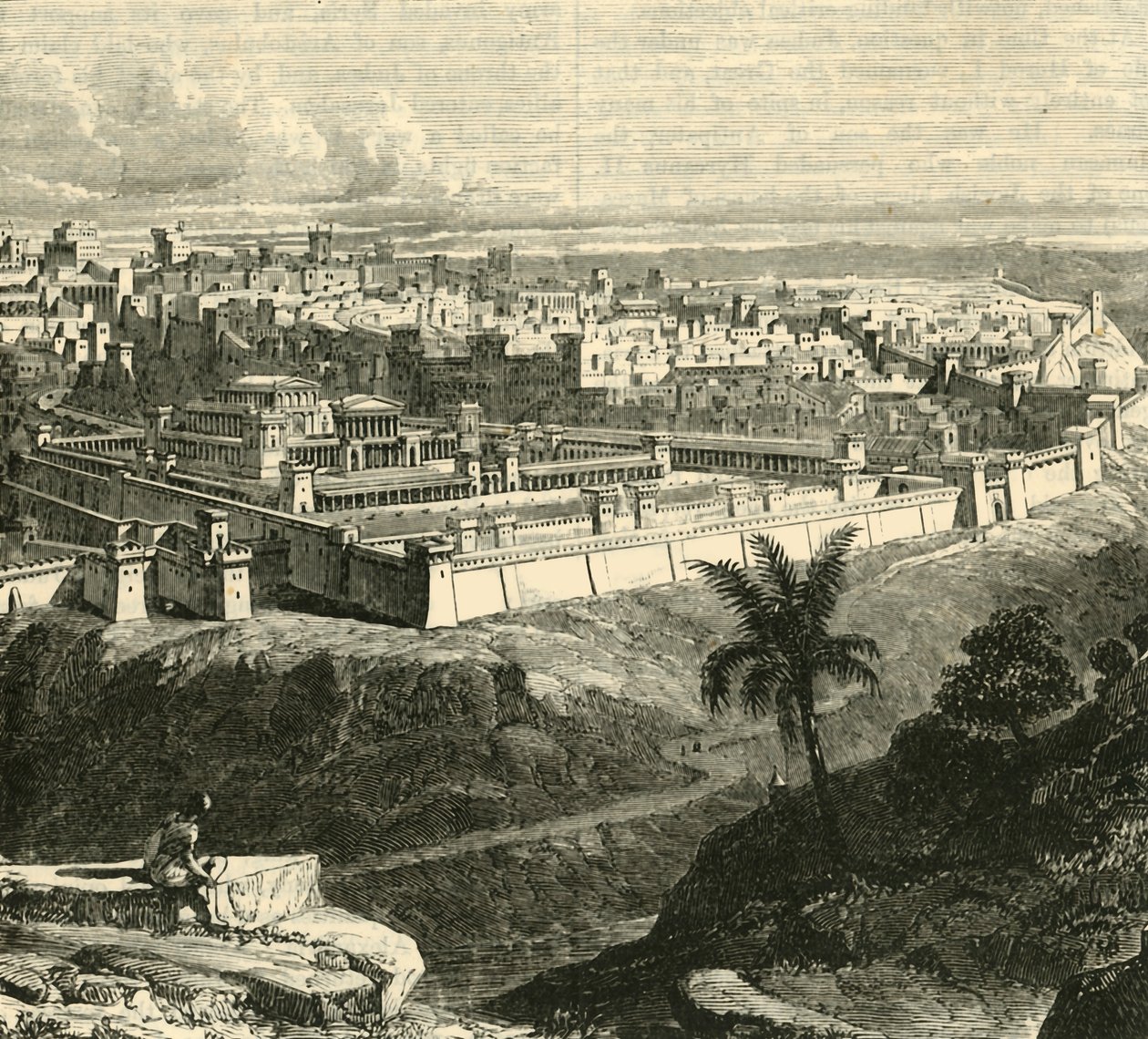 Jerusalem i Jesu Kristi tid, visar templet som återställt av Herodes den store, 1890. av Unbekannt