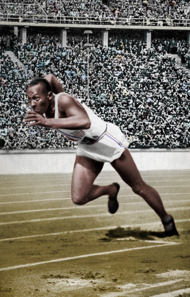 Jesse Owens i början av 200 meter vid de olympiska spelen i Berlin 1936 av Unbekannt