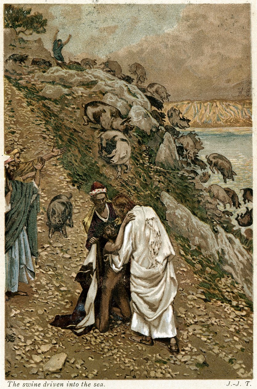 Jesus kastar ut djävlar ur en knästående man, c1890 av Unbekannt