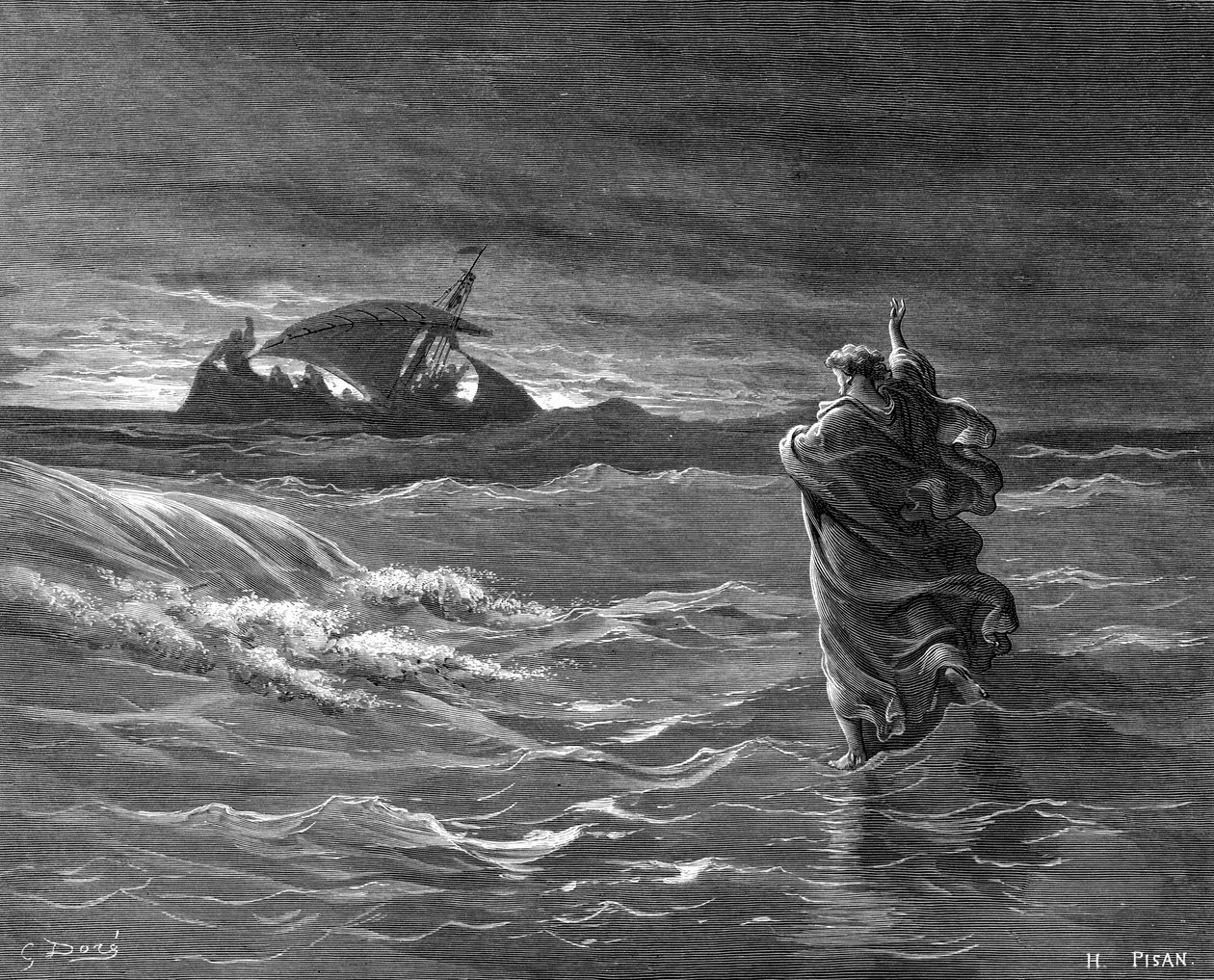Jesus går på vattnet, 1866 av Unbekannt