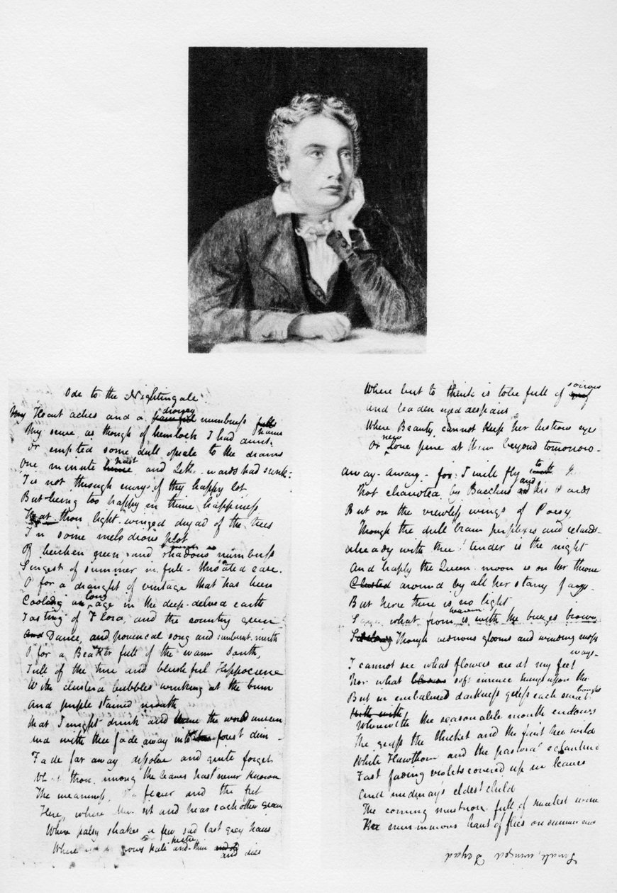 John Keats, engelsk poet, och hans Ode till en näktergal, 1819 1958 av Unbekannt