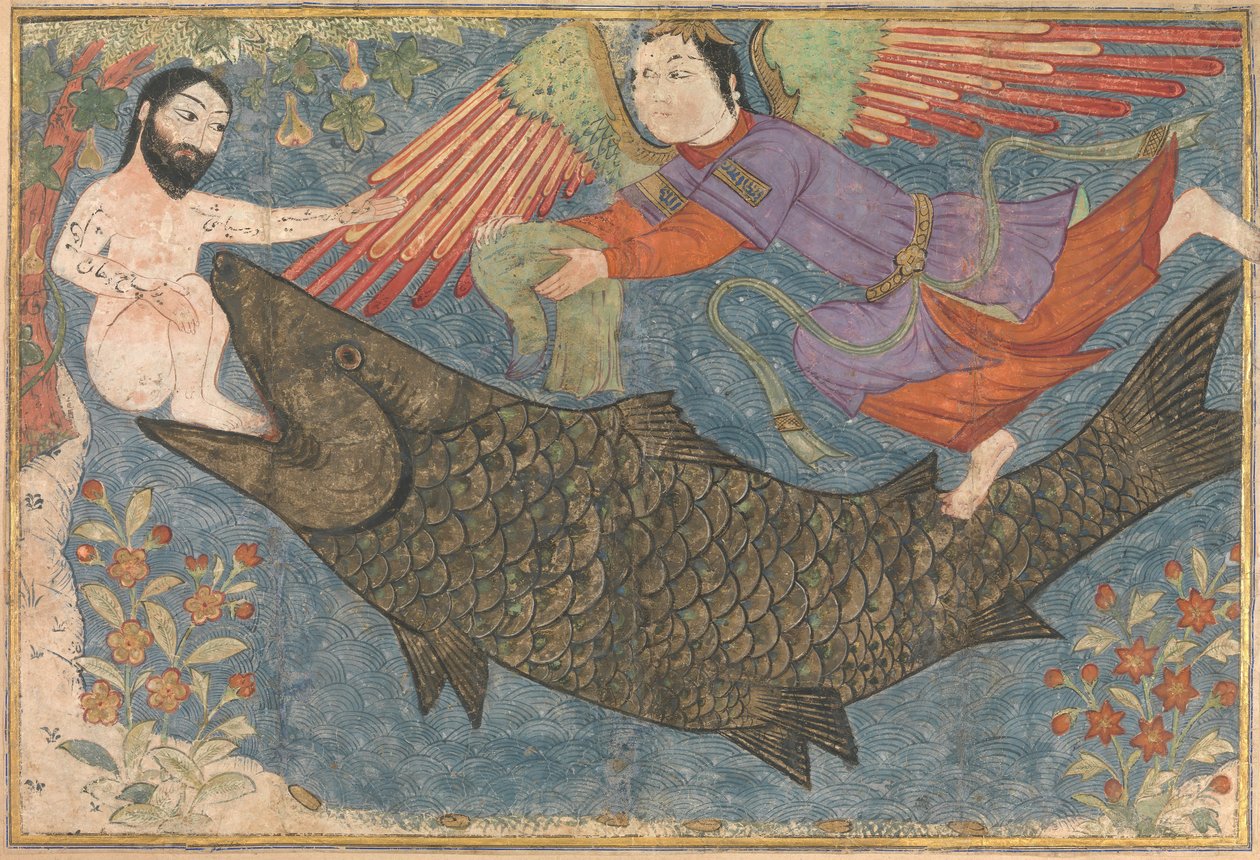 Jonah and the Whale, Folio från ett Jami al-Tavarikh Compendium of Chronicles, ca. 1400. av Unbekannt