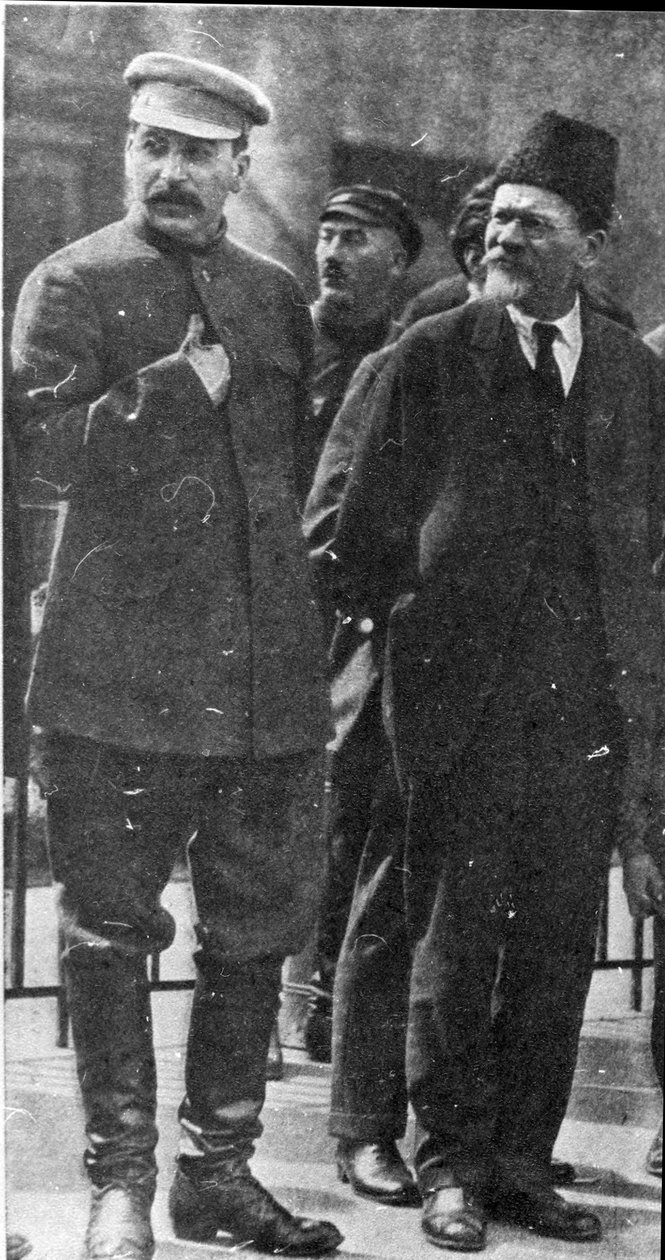 Josef Stalin och Mikhail Kalinin, sovjetiska ledare, 1930-talet av Unbekannt