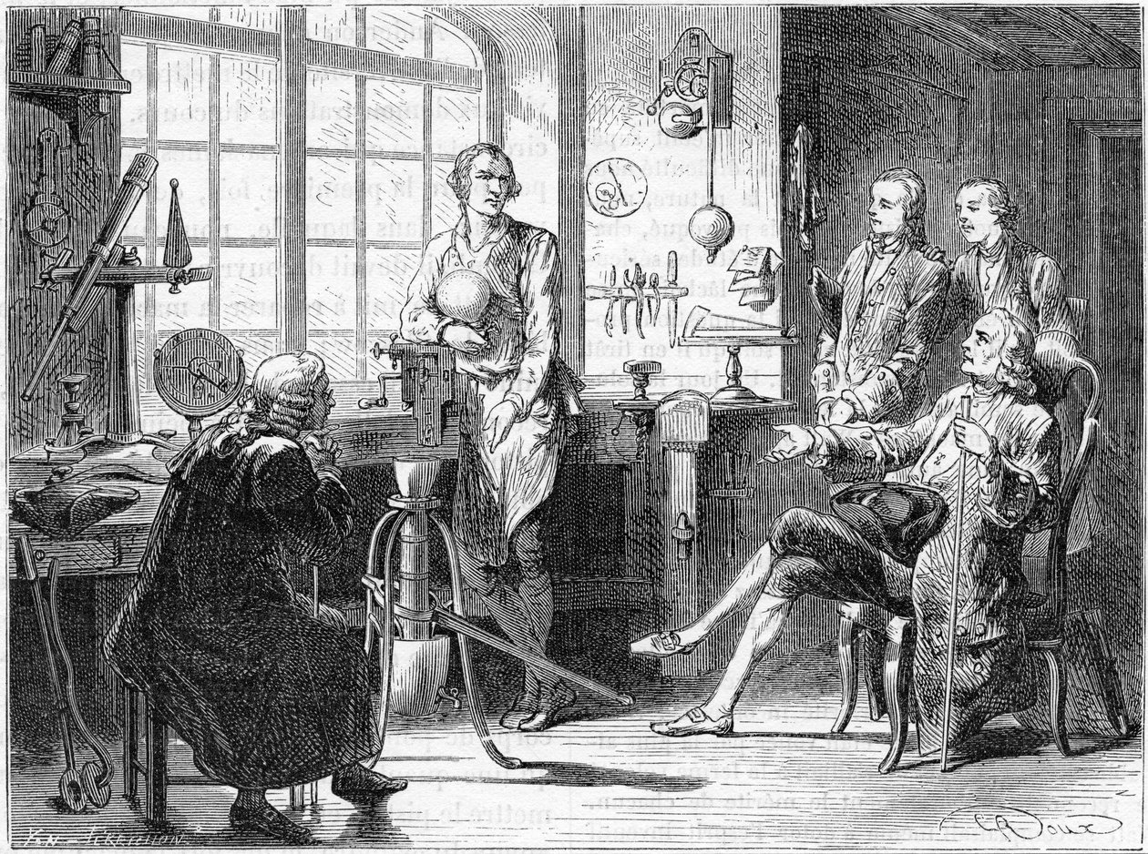 Joseph Black besöker James Watt i hans verkstad i Glasgow, c1760 c1879 av Unbekannt