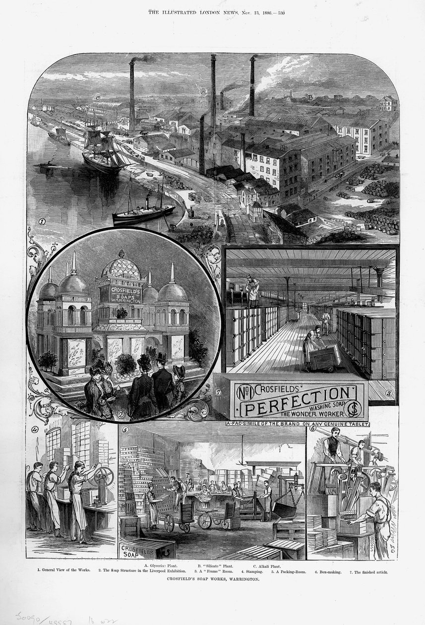 Joseph Crosfield and Sons tvålfabrik vid Bank Quay, Warrington, Cheshire, 1886 av Unbekannt