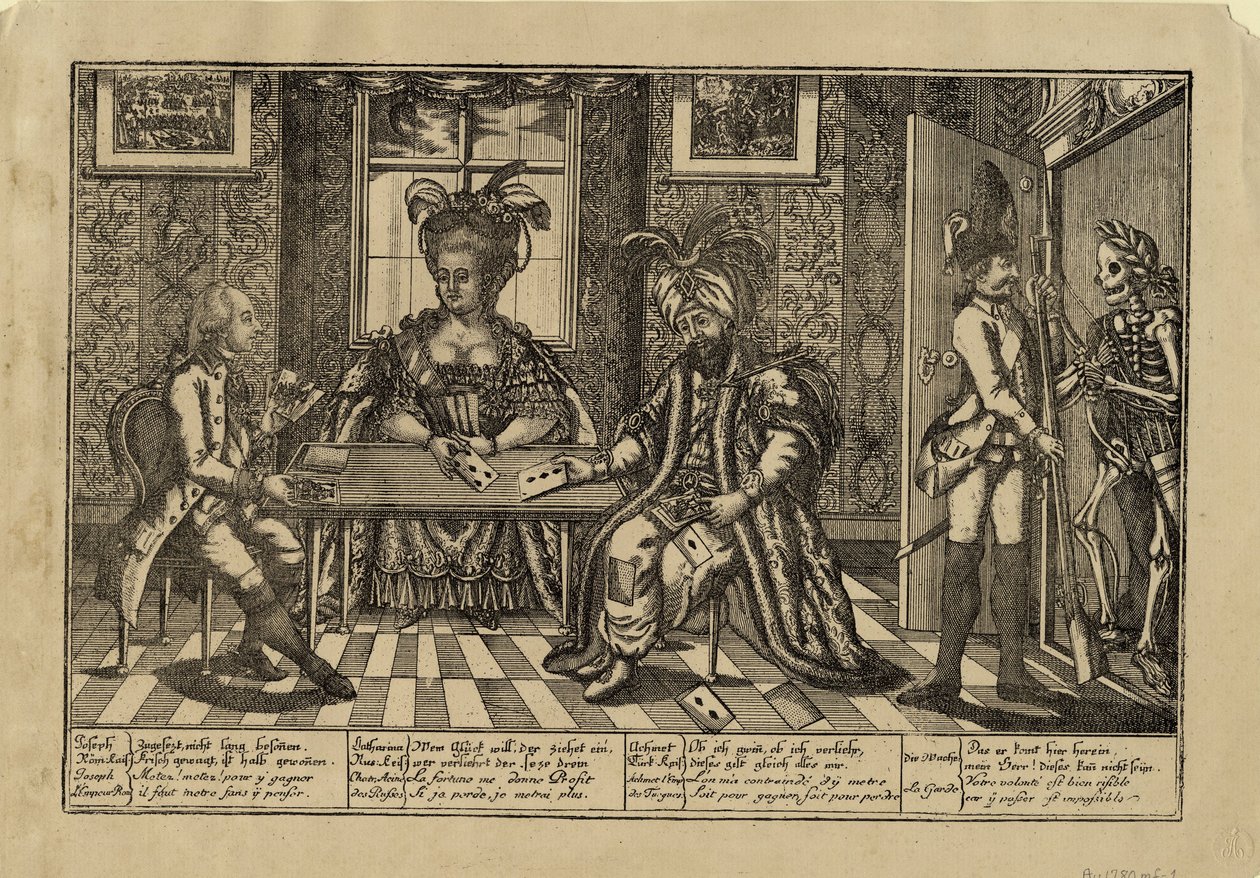 Joseph II, Katarina den stora och sultan Abdul Hamid I spelkort, ca. 1780 av Unbekannt