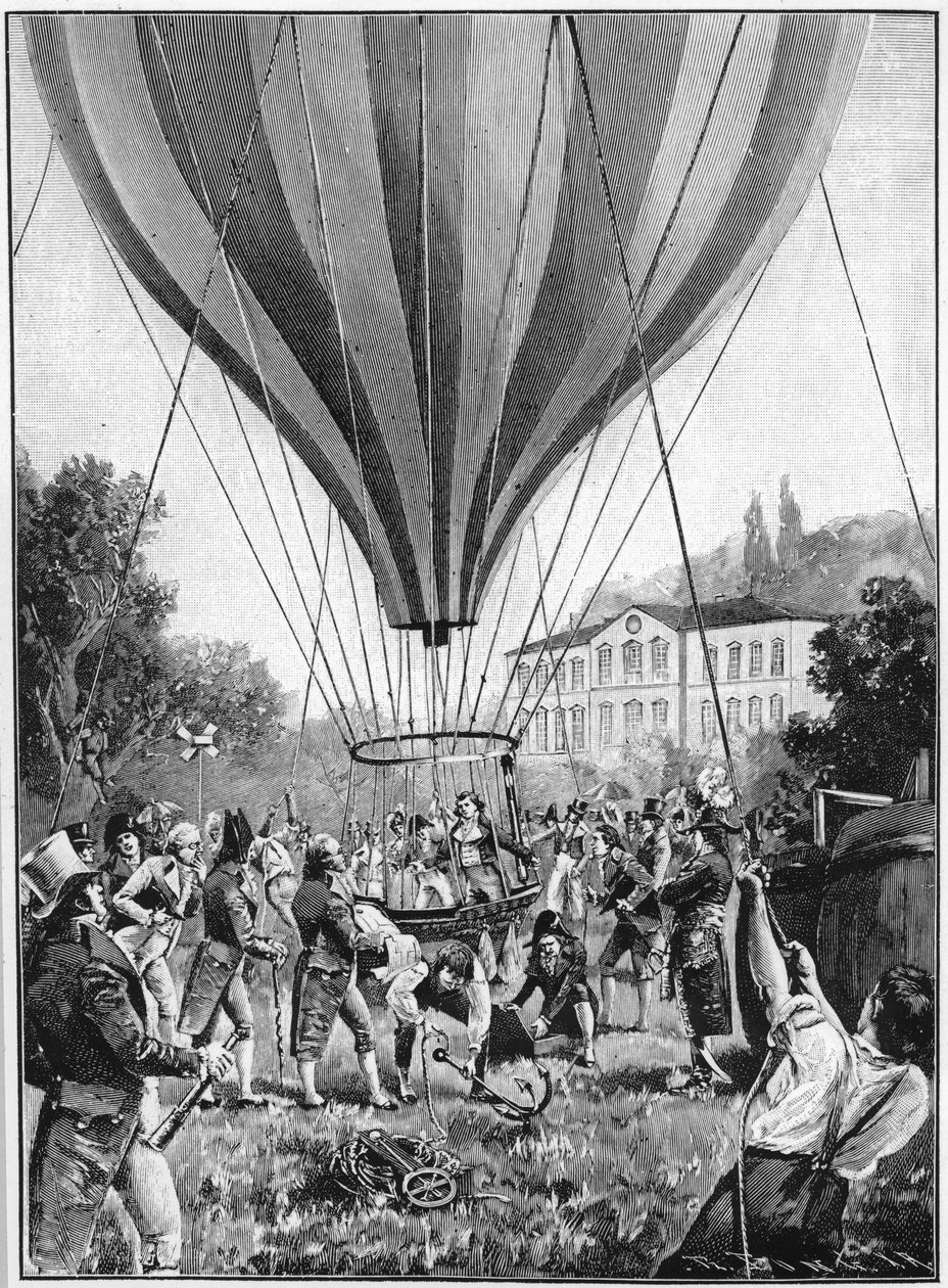Joseph Louis Gay-Lussac gör en ballonguppstigning från Paris, 14 september 1804 1910 av Unbekannt
