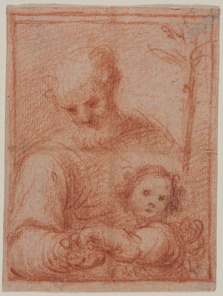 Joseph and Child recto, Fragment of Two Figures verso, 1500-talet. av Unbekannt