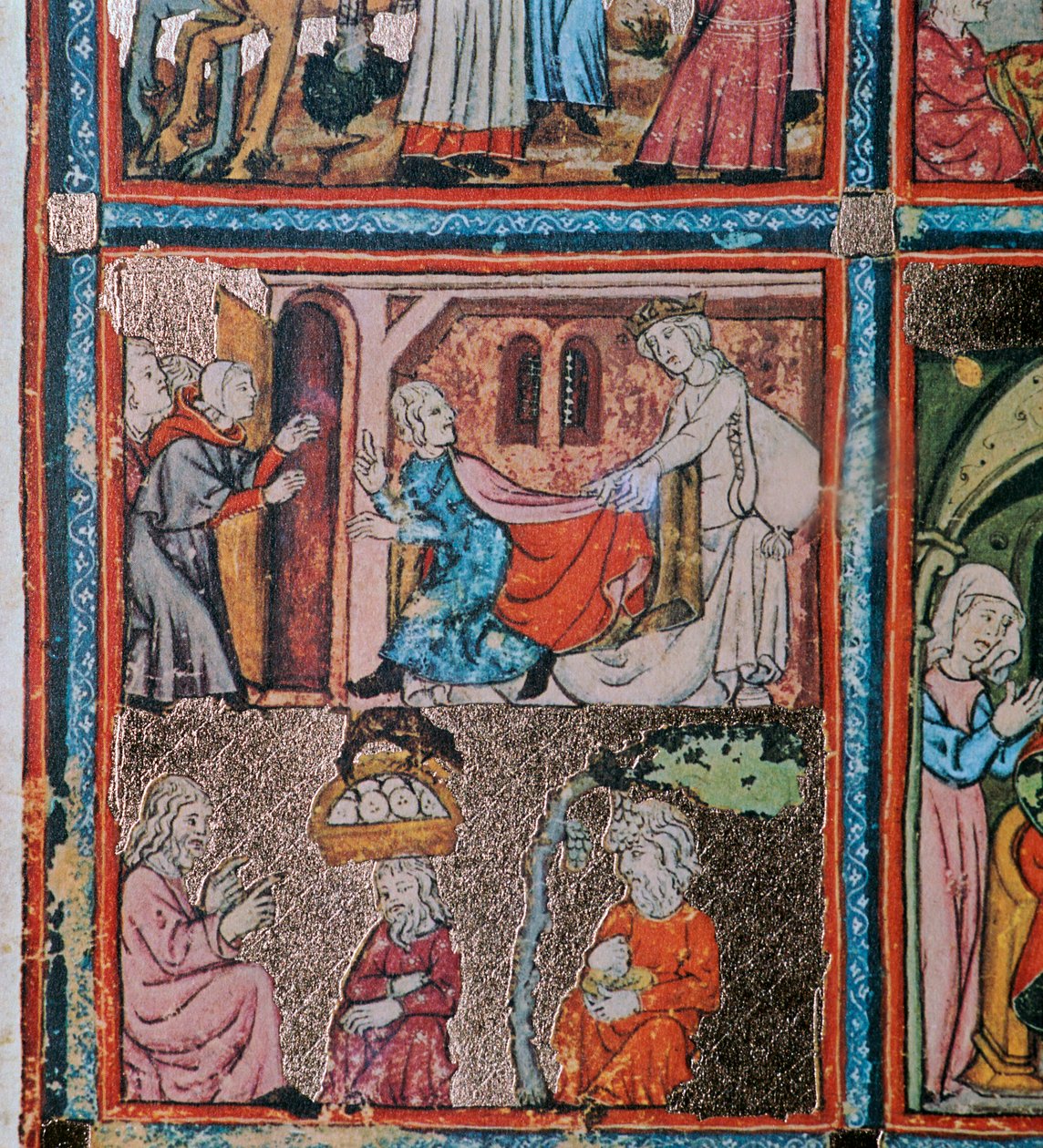 Josef och Potifars hustru och Josef i fängelse tolkade drömmar, 1300-talet av Unbekannt