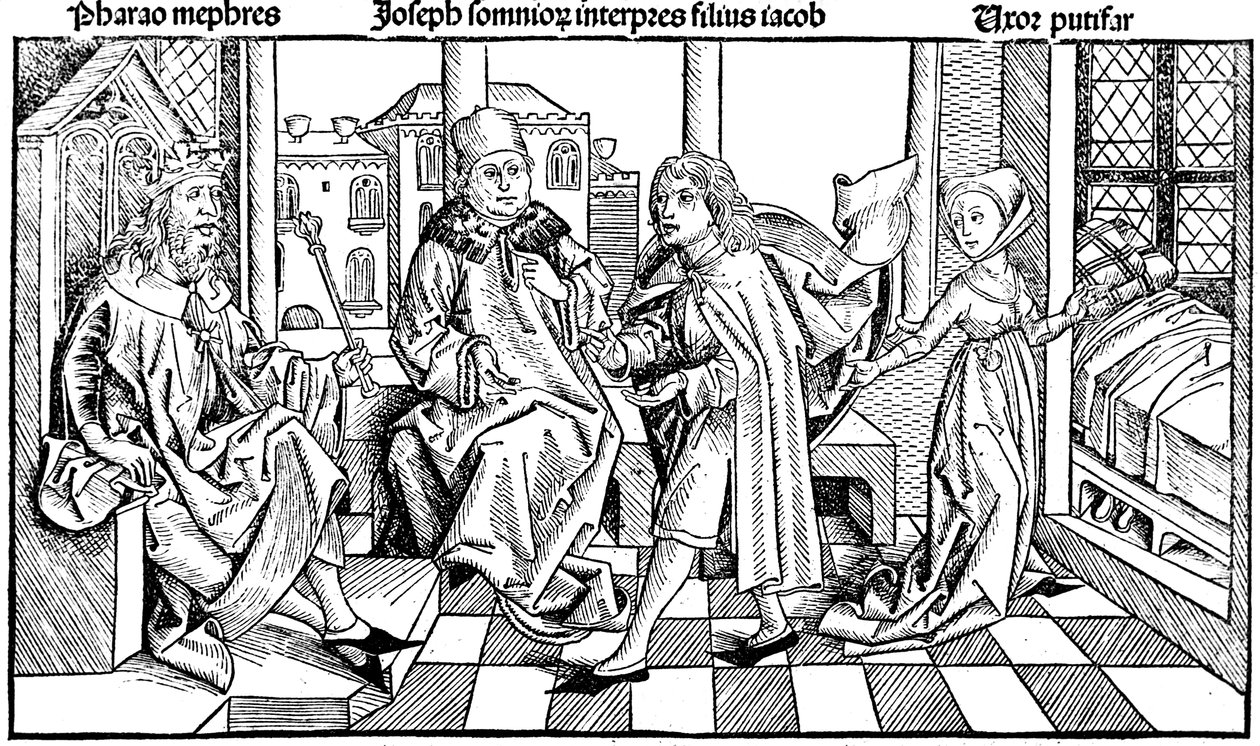 Josef tolkar faraos dröm, 1493 av Unbekannt