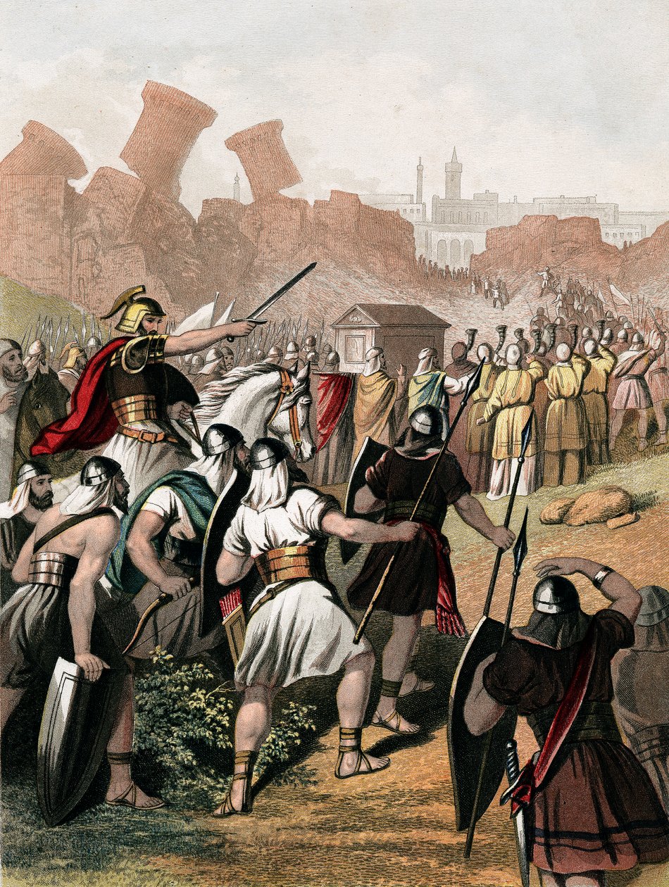 Joshua uppmanar sin armé utanför Jerikos murar, ca 1860 av Unbekannt