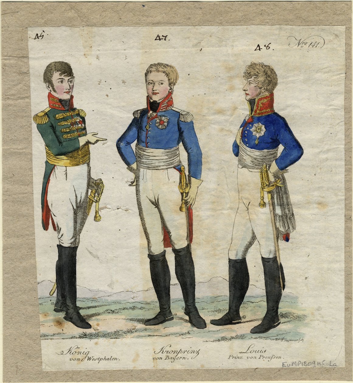 Jérôme Bonaparte, kung av Westfalen, prins Louis Ferdinand av Preussen och Ludwig I av Bayern, ca. av Unbekannt