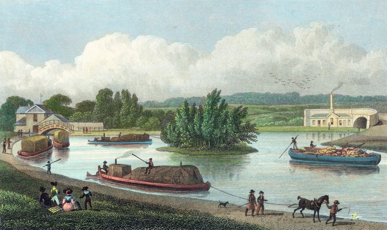Junction of Regents Canal vid Paddington Basin, London, 1828 av Unbekannt
