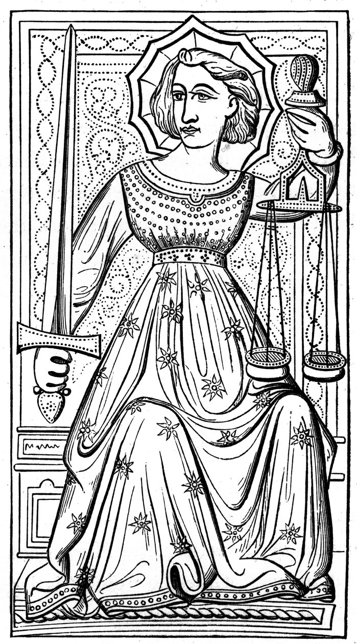 Rättvisa, tarotkort, 1300-talet, 1870 av Unbekannt