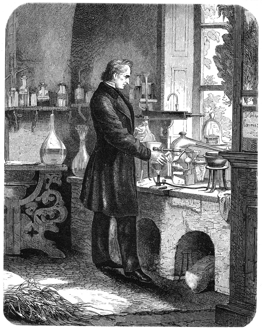 Justus von Liebig, tysk kemist, på jobbet i sitt laboratorium, mitten av 1800-talet c1885 av Unbekannt