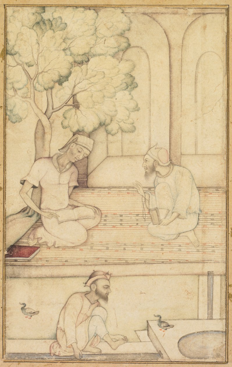 Kabir och två följare på en terrass, ca. 1610-1620. av Unbekannt